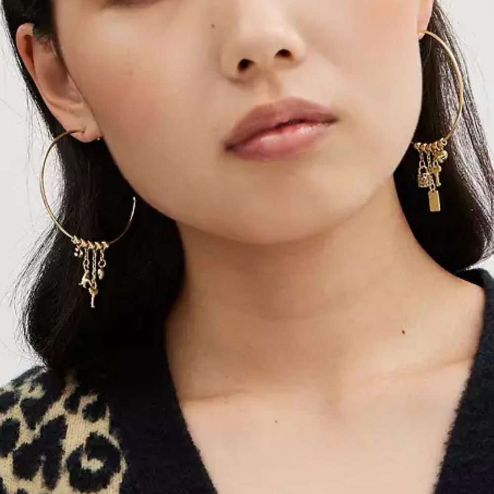 ⚘️Coach Iconic Mix Charms 2" Hoop Earrings - Picture 5 of 13